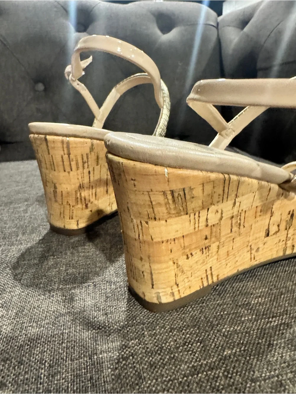 Essex Lane Daniela 8 Wedge Sandals with Gold Accent Straps - Nude